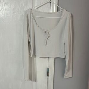SHEIN White Long Sleeve Top with Tie Detail